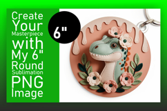 Whimsical Round Design Car Coaster PNG , Cute Dino Product Image 1