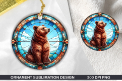 Cute Bear Stained Glass Ornament PNG, Sublimation PNG Design Product Image 1