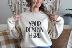 Sand Gildan 18000 Crewneck Sweatshirt Mockups,G18000 Product Image 1