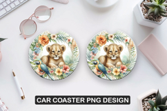 Lion Car Coaster Sublimation| Animal Coaster PNG Product Image 1