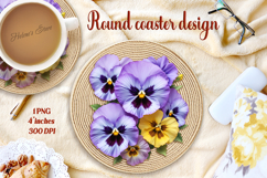 Delicate vintage floral round coaster sublimation design png Product Image 1