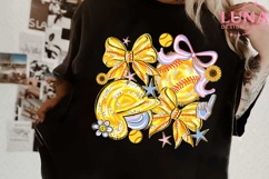 Softball Bow Png, Game Day Softball PNG, Floral Softball Bow Product Image 1