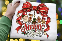 Merry and Bright Christmas Bow PNG, Vintage Holiday Santa Product Image 2