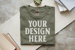 Military Green Gildan 5000 Flat Lay Tshirt Mockup, G5000 moc Product Image 1