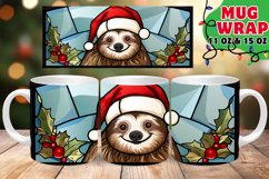 Festive Stained Glass Winter Glow Mug Wrap 11oz 15oz, Sloth Product Image 1