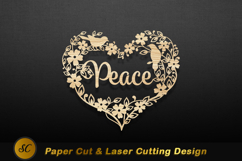 Heart shaped floral peace design with birds wood Laser cut Product Image 1
