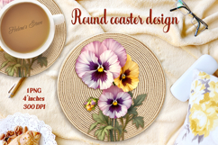 Delicate vintage floral round coaster sublimation design png Product Image 1