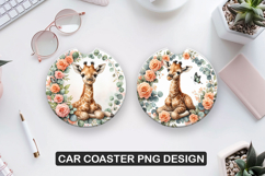 Giraffe Car Coaster Sublimation| Animal Coaster PNG Product Image 1