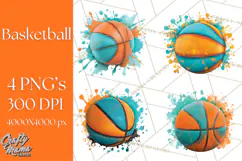 Basketball Clipart PNG with Team Color Paint Splash Design Product Image 1
