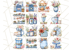 Blue Cottagecore Kitchen Clipart, Vintage Country Floral Png Product Image 4