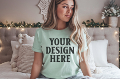 Bella Canvas 3001 Sage Green Christmas Shirt Mockup, Trandy Product Image 1