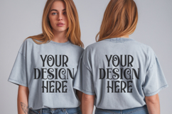 Ice Blue Comfort Colors 1717 Front &amp; back T shirt Mockup Product Image 1