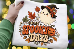 Cozy Spooky Days Ghost Pumpkin PNG, Cute Halloween Witch Product Image 4