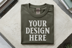 Military Green Gildan 5000 Flat Lay Tshirt Mockup, G5000 moc Product Image 1
