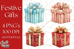 Christmas Gifts Clipart PNG, Realistic Holiday Presents Product Image 1