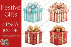 Christmas Gifts Clipart PNG, Realistic Holiday Presents Product Image 1