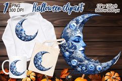Cute blue Halloween moon clipart t shirt designs png Product Image 2