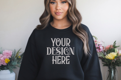 Black Gildan 18000 Sweatshirt Mockup,G18000 Crewneck Sweatsh Product Image 1