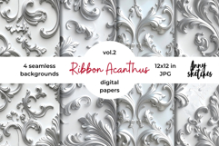 Floral Ribbon Digital Paper Kit Rococo Valentine Patterns Product Image 1