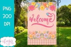 Welcome Garden Flag Sublimation Design PNG, floral flag png Product Image 1
