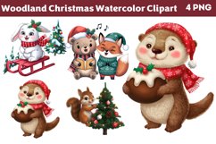 Woodland Christmas Watercolor Clipart PNG Product Image 1