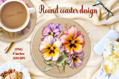 Delicate vintage floral round coaster sublimation design png Product Image 1