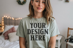 Bella Canvas 3001 Sage Green Christmas Shirt Mockup, Trandy Product Image 1