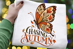 Chasing Autumn Butterfly PNG, Vintage Fall Leaves Nature Product Image 1