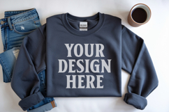 Dark Heather Gildan 18000 Folded Flat Lay Mockups Product Image 1