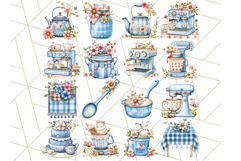 Blue Cottagecore Kitchen Clipart, Vintage Country Floral Png Product Image 5