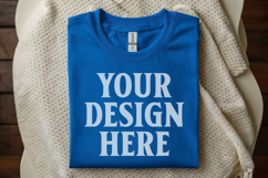 Gildan 64000 Royal Blue Folded Tshirt Mockup Product Image 1
