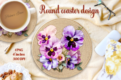 Delicate vintage floral round coaster sublimation design png Product Image 1