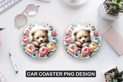 koala Flower Car Coaster Sublimation| Animal Coaster PNG Product Image 1