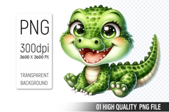 Cute Baby Alligator, Animal Sublimation Clipart PNG Product Image 1