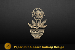 Golden flower in decorative pot plant leaves Laser cut Product Image 1