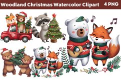 Woodland Christmas Watercolor Clipart PNG Product Image 1