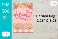 Welcome Garden Flag Sublimation Design PNG, floral flag png Product Image 2