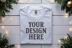Gildan 5000 white Folded Christmas Mockup, G5000 mockup Product Image 1