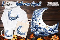 Cute blue Halloween moon clipart t shirt designs png Product Image 2