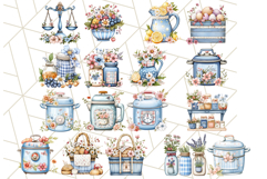 Blue Cottagecore Kitchen Clipart, Vintage Country Floral Png Product Image 7
