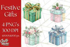 Christmas Gifts Clipart PNG, Realistic Holiday Presents Product Image 1