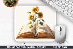 Books Flower Mouse Pad Sublimation, Animals Mouse Pad PNG Product Image 1