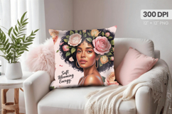Afro Girl /Woman braided hair Pillow Design, Black Queen PNG Product Image 1