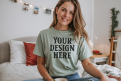 Christmas Bella Canvas 3001 Sage Green Shirt Mockup ,Trandy Product Image 1