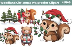 Woodland Christmas Watercolor Clipart PNG Product Image 1