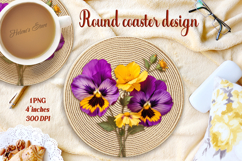 Delicate vintage floral round coaster sublimation design png Product Image 1