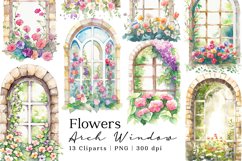 Flowers with Arch Window Garden Watercolor Cliparts Product Image 1