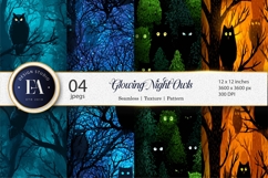 Tileable Spooky Owl Silhouettes Glowing Night Digital Paper Product Image 1