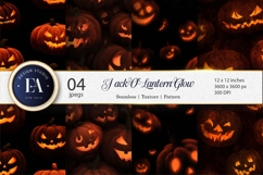 Glowing Jack-O-Lantern Faces Seamless Digital Paper Product Image 1