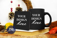 Winter Black mug & coaster mockup, coaster & mug mockup PSD Product Image 3